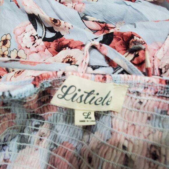 Listicle Blue Pink Floral Maxi Dress Strappy Button Front Pockets  Large - Picture 11 of 11